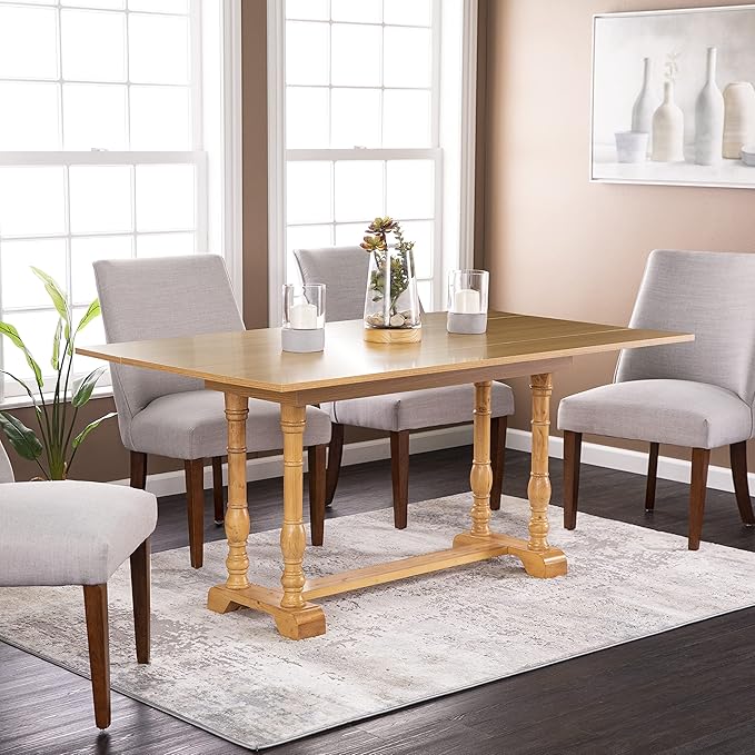SEI Furniture Edenderry Farmhouse Folding Trestle Console to Dining Table – Natural Oak