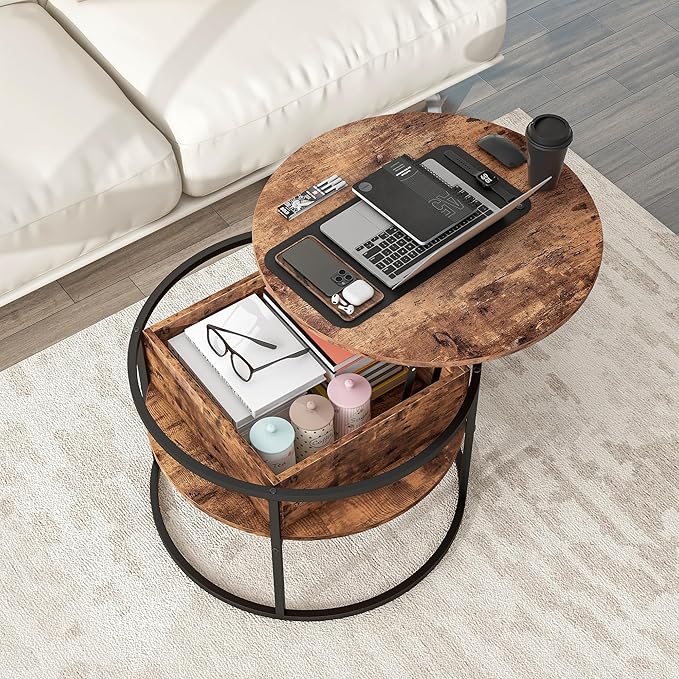 Round Lift Top Coffee Table,Coffee Tables Living Room,Black Coffee Table with Storage Hidden Compartment,Wood Farmhouse Coffee Table Decor,Center Table for Living Room,Modern Coffee Table