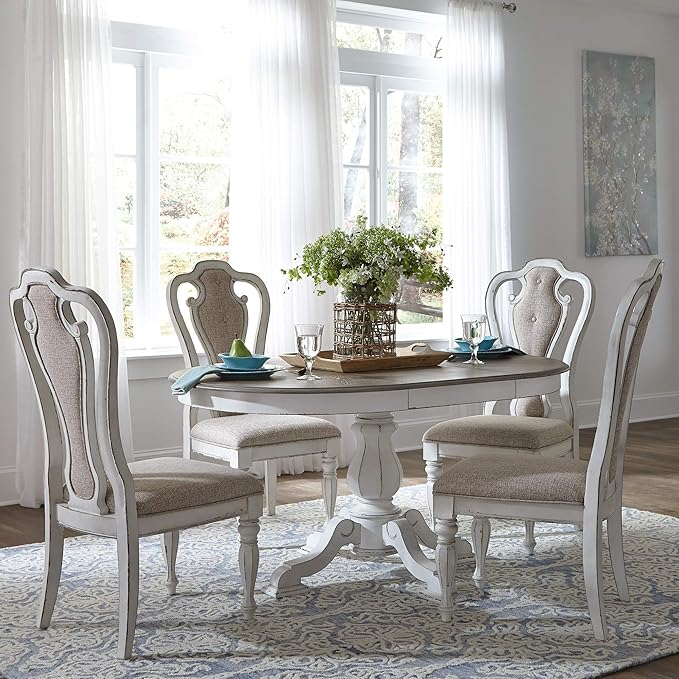 LIBERTY FURNITURE INDUSTRIES, INC. Magnolia Manor Opt 5 Piece Pedestal Table Set, Antique White, Width 42" x Depth 60" Height 30"