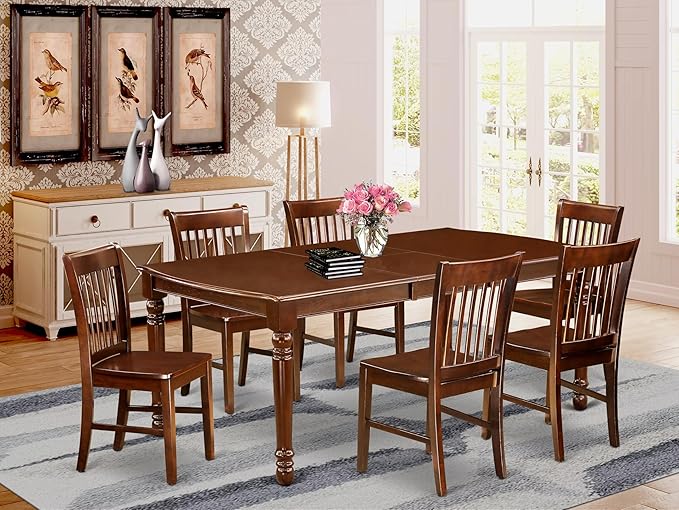 East West Furniture DONO7-MAH-W 7 Piece Dining Table Set Consist of a Rectangle Wooden Table with Butterfly Leaf and 6 Dining Room Chairs, 42x78 Inch, Mahogany