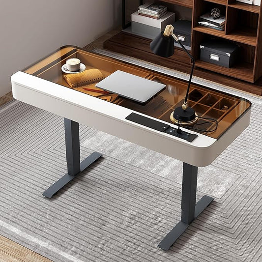 Lartis Office Desk, Electric Computer Lift Table Standing Desk with Drawer Charging USB Port, Home Office Laptop Table with Drawer