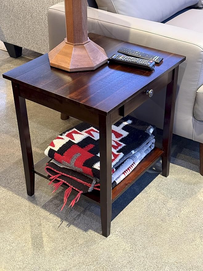 2-Tier Solid Acacia End Table w/Drawer