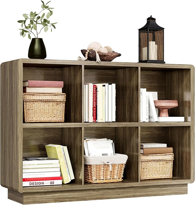 ChooChoo 6 Cube Storage Organizer, Wooden Bookcase with Storage, Cube Storage Bookshelf for Bedroom and Home Office, Rustic Oak