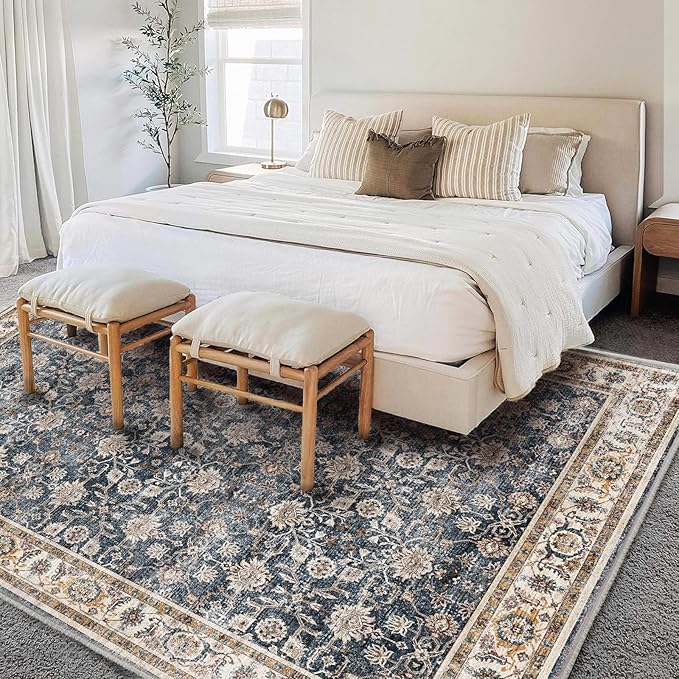 Washable Area Rug 8'x10' Retro Boho Design Non-Shedding Non-Slip Easy Care Ideal for High Traffic Areas in Living Room Bedroom Office Coffee Table Kitchen Large Carpet