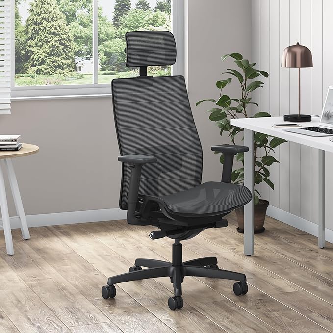 HON Ignition 2.0 Ergonomic Office Chair with Headrest, Adjustable Tilt, Swivel Wheels, Comfy for Long Hours, Home Office Desk Chairs, Black