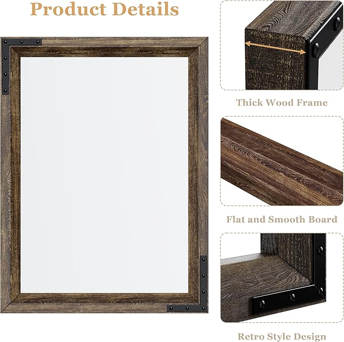 YOSHOOT Farmhouse Bathroom Mirror, Rustic Wood Mirror, Wooden Framed Vanity Mirror, Solid Wood & Handmade, Vertical or Horizontal Hanging for Bathroom Entryway Living Room Bedroom, 48" x 30", Brown