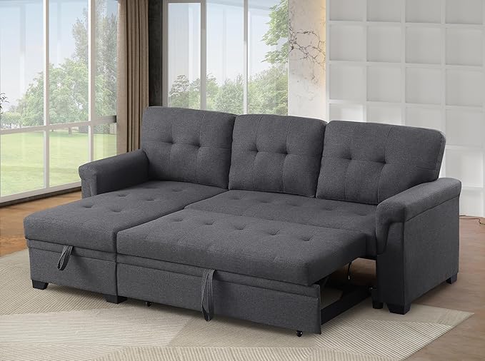 Devion Furniture Philly 4-in-1 Convertible L Shaped Couch with Pull Out Bed and Storage, Sectional Sleeper Sofa with Reversible Chaise for Living Room, Apartment, Bedroom, Office