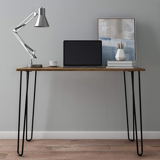 Desk with Hairpin Legs - Modern Industrial Style Home Decor - Woodgrain-Look and Steel Accent Home Office Furniture by Lavish Home (Brown)