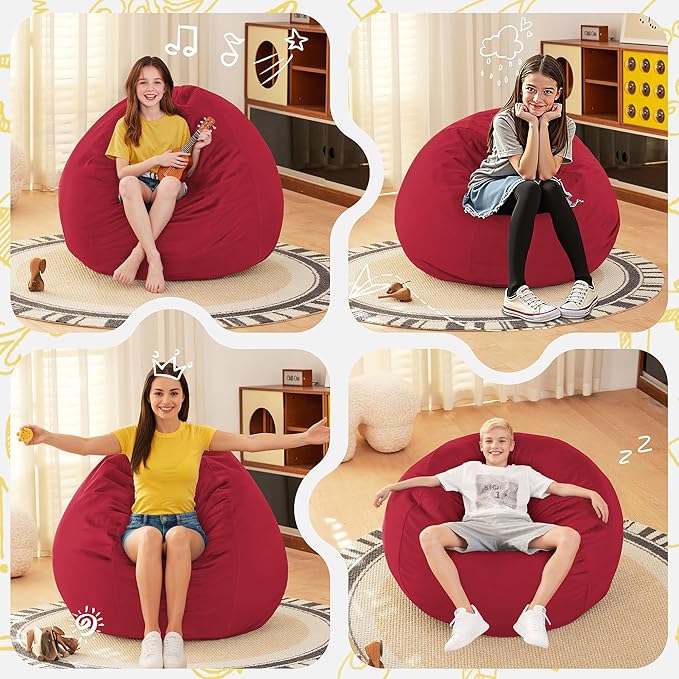 HABUTWAY 2FT Bean Bag Chair, 2' Beanbags Small Bean Bag Chairs with Filling, Teardrop Bean Bag Chair Luxurious Velvet Ultra Soft Fur with Removable Cover (Red)