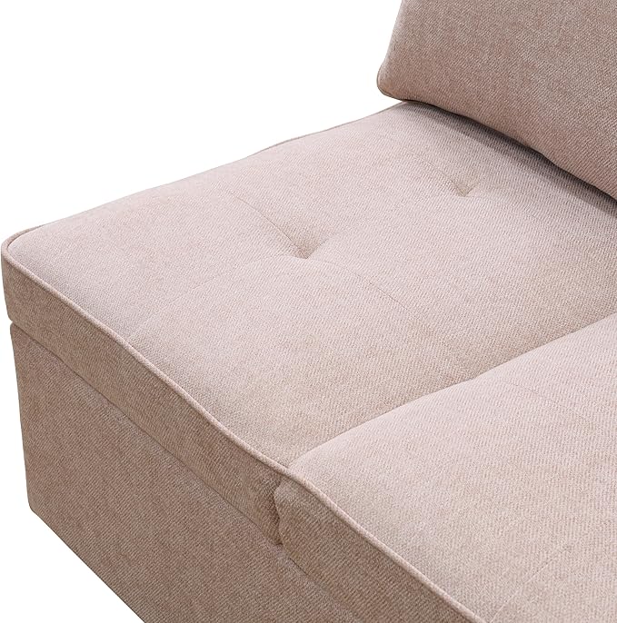 Convertible Ottoman Sofa with Storage, Modern Sackcloth Futon Couch with 2 Pillows Adjustable Backrest, Recliner Folding Loveseat for Living Room, Apartment Dorm, Office,Pink