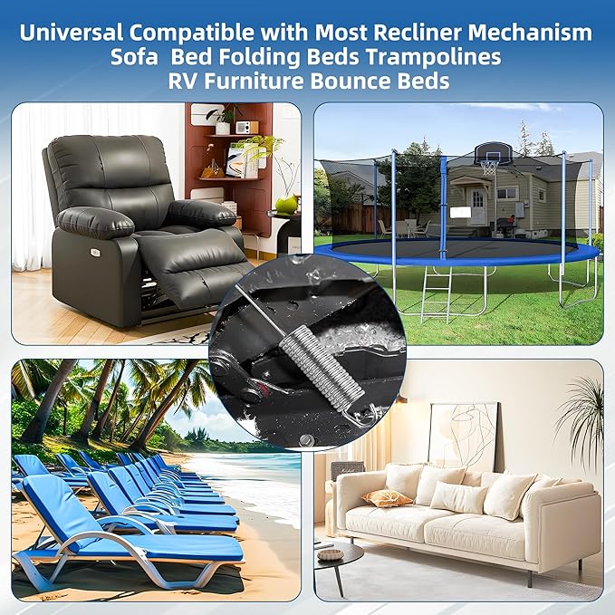 4-1/2 Inch Spring 2 Pack Stainless Steel Tension Spring Heavy Duty Rust-Resistant Recliner Replacement Parts for Recliner Mechanism Sofa Bed Folding Beds Trampolines RV Furniture Long Neck Hook Style