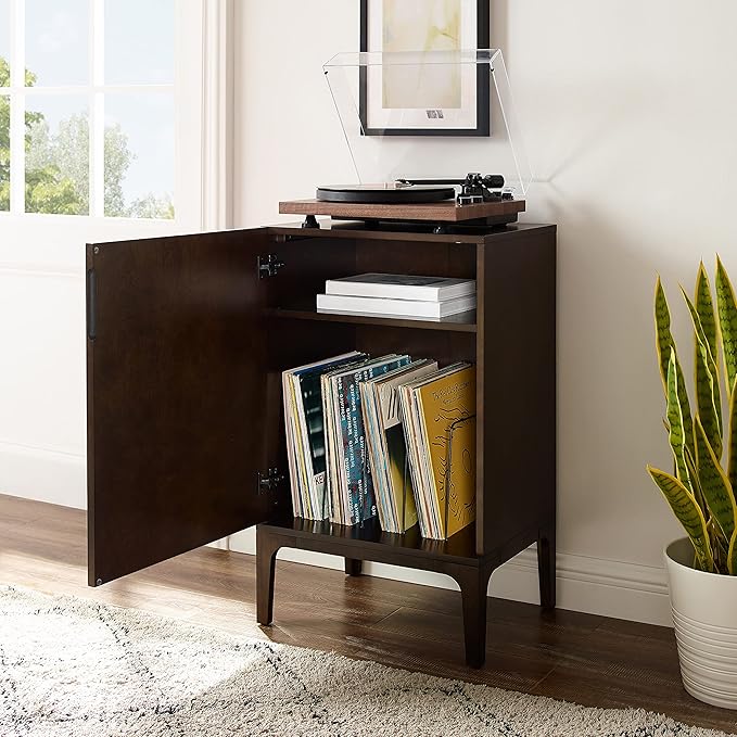 Crosley Furniture Asher Record Player Stand with Storage for Vinyl Records, Dark Brown