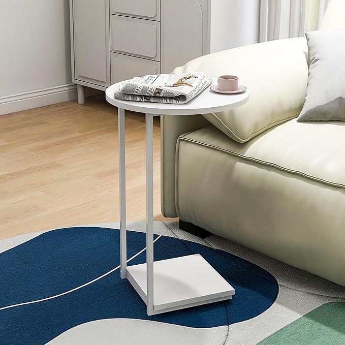 DCLRN Small End Table,c Table End Table for Sofa,Round Coffee Table is Suitable for Living Room and Bedroom.(White)