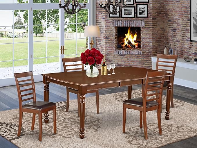 East West Furniture DOML5-MAH-LC 5 Piece Dining Room Furniture Set Includes a Rectangle Kitchen Table with Butterfly Leaf and 4 Faux Leather Upholstered Chairs, 42x78 Inch, Mahogany