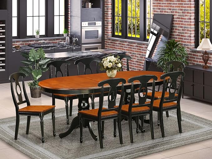 East West Furniture PLKE9-BCH-W 9 Piece Dining Table Set Includes an Oval Dining Room Table with Butterfly Leaf and 8 Wood Seat Chairs, 42x78 Inch, Black & Cherry