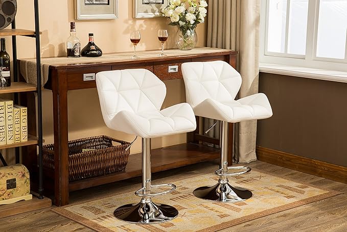 Roundhill Furniture Glasgow Contemporary Tufted Adjustable Height Hydraulic White Bar Stools, Set of 2