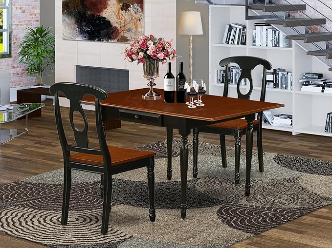 East West Furniture MZKE3-BCH-W 3 Piece Modern Dining Table Set Contains a Rectangle Wooden Table with Dropleaf and 2 Dining Chairs, 36x54 Inch, Black & Cherry