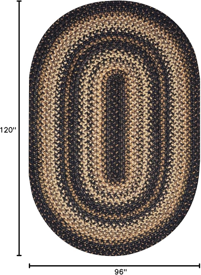 Homespice Kilimanjaro Jute Black 8x10' Braided Oval Area Rugs for Living Room, Bedroom Rug and Dining Room. Pet Friendly. Decor Styles- Farmhouse Rugs, Rustic, Vintage, Primitive, Country, Boho Rug
