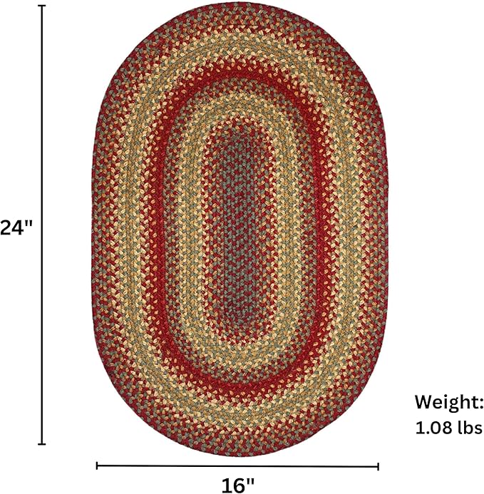 Homespice Cider Barn Cranberry Red Braided Oval Rugs, Jute, 16x24 - Perfect Country Rustic Decor for Kitchen, Bathroom, Everywhere