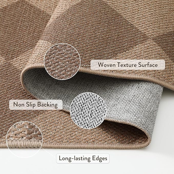 Lahome Checkered Easy Jute Rug, 2x3 Entryway Rug Indoor Outdoor Front Door Mat, Farmhouse Neutral Non Slip Non Shedding Washable Kitchen Mats for Floor Foyer
