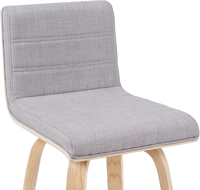 Vienna Modern Swivel Bar Height Stool with Grey Upholstered Seat and Patterned Oak Wood Frame Set of 2