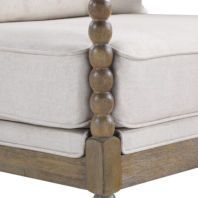 OSP Home Furnishings Fletcher Spindle Accent Chair with Rustic Brown Finish, Linen Upholstery