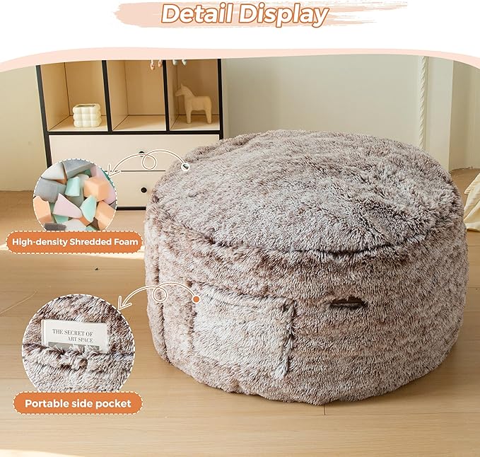 MAXYOYO Kids Bean Bag Chair, Stuffed Faux Fur Bean Bag for Toddler, Ultra Soft Floor Sofa with High-Density Foam Filling, Lazy Chair for Living Room, Playroom, Nursery Room