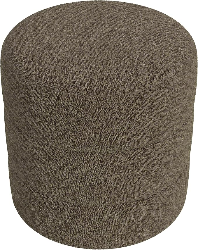 HomePop Upholstered Round Ottoman (No Lid, Seat Only) Home Décor | Round Pouf Foot Rest – Dark Brown Boucle