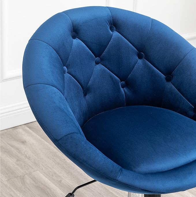 Roundhill Furniture Noas Velvet Upholstered Tufted Back Swivel Accent Chair, Blue
