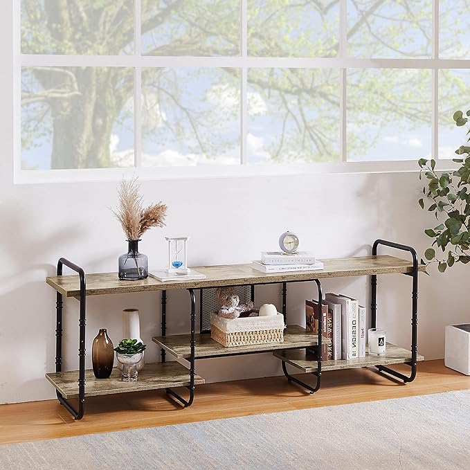 VECELO TV Stands for 65 Inch,Entertainment Center/Media Console Table with Adjustable Storage Shelves for Living Room/Bedroom,Grey