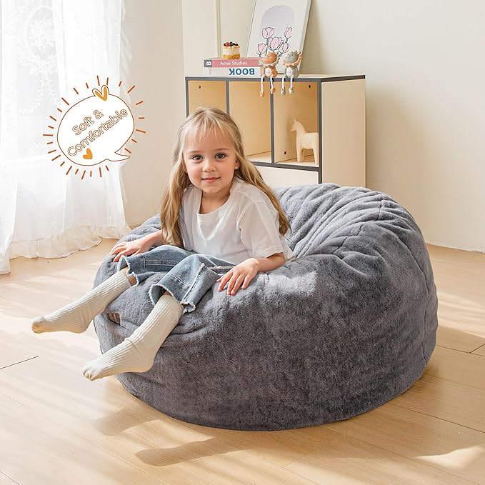 MAXYOYO Kids Bean Bag Chair, Stuffed Faux Fur Bean Bag for Toddler, Ultra Soft Floor Sofa with High-Density Foam Filling, Lazy Chair for Living Room, Playroom, Nursery Room