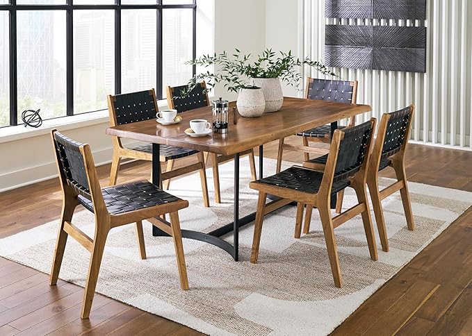 Signature Design by Ashley Fortmaine Contemporary Dining Table with Natural Live Edge, Light Brown & Black