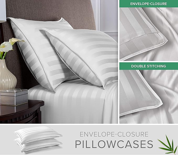 Full Sheets by Pure Bamboo, Genuine 100% Organic Viscose Derived from Bamboo Bed Sheet Set, Luxuriously Soft & Cooling, Double Stitching, Lifetime Quality Promise (Full, Jacquard White)