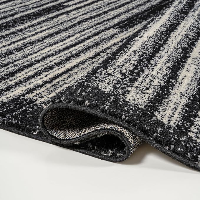 JONATHAN Y Khalil Modern Berber Stripe Black/Cream Indoor Area Rug, 4x6, Contemporary, Bohemian, Easy-Cleaning for Living Room, Bedroom, Kitchen, Pet Friendly, Non-Shedding (MOH207F-4)
