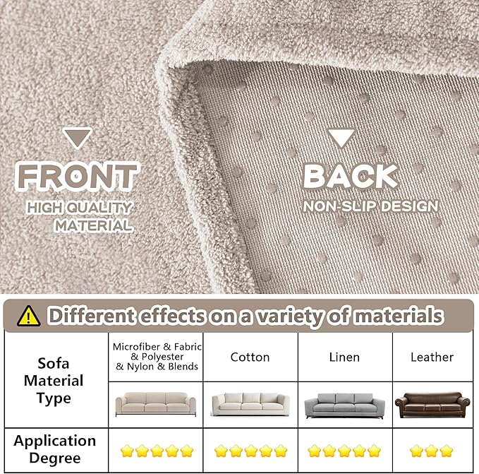 MYSKY HOME Couch Cover Sofa Covers for 3 Cushion Couch, Ultra - Soft Dog Couch Covers Protector for Sectional Sofa, Non Slip Sofa Slipcover Furniture Protector for Pet, 91" x 118", Oat