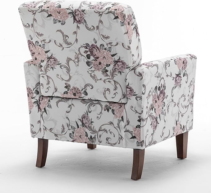 Container Furniture Direct Contemporary Accent Arm Chair with Birch Wood Frame and Velvet Upholstery, Armchair for Office and Living Room Decor, Removable Cushions, 06 Printed Fabric