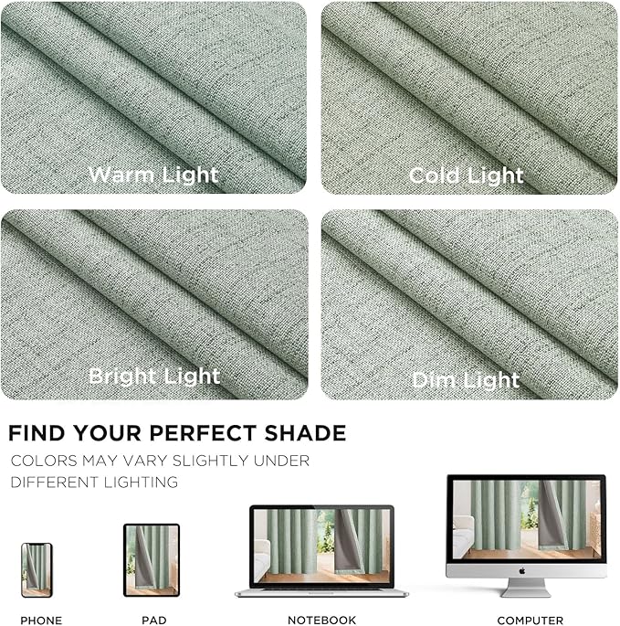 Joydeco Blackout Curtains for Bedroom - 100% Light Blocking 2 Panels Sage Green Drapes 66" W x 90" L, Thermal Insulated Room Darkening Curtains, Linen Textured for Living Room, Rod Pocket & Back Tabs