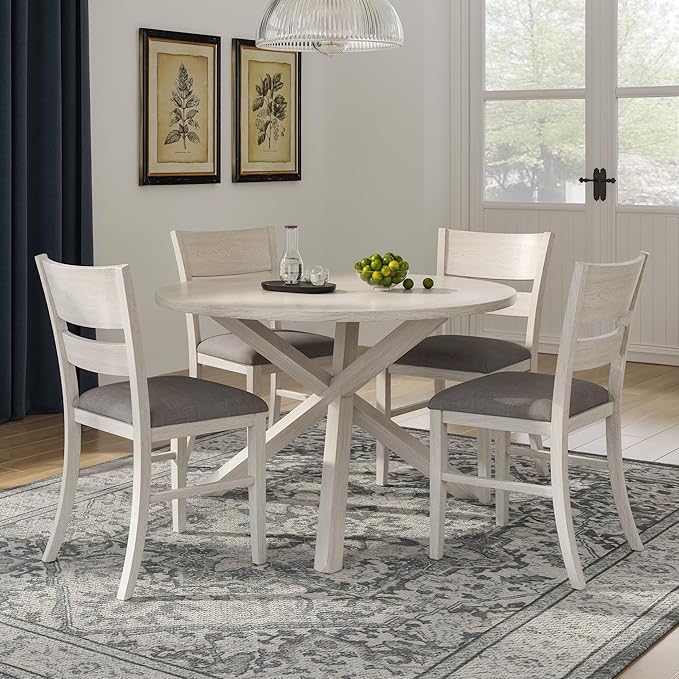 Peatuk Round Solid Wood Dining Table, Part of Dining Table Set, Mix and Match Table, Chair Sold Separately for Dining Room, Kitchen, Grey