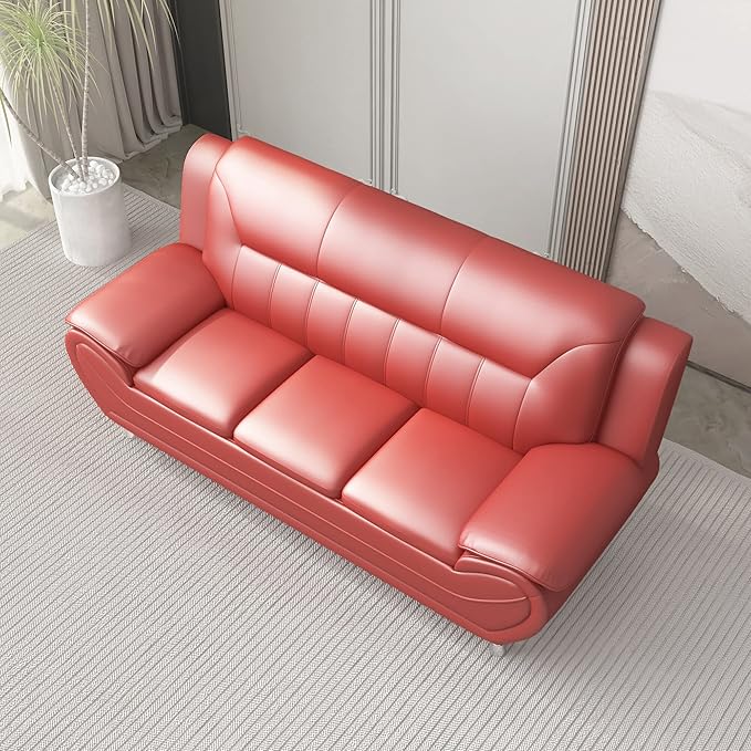 Container Furniture Direct Michael Modern Faux Leather Upholstered Stainless Steel Legs Living Room Sofa, Loveseat, Red