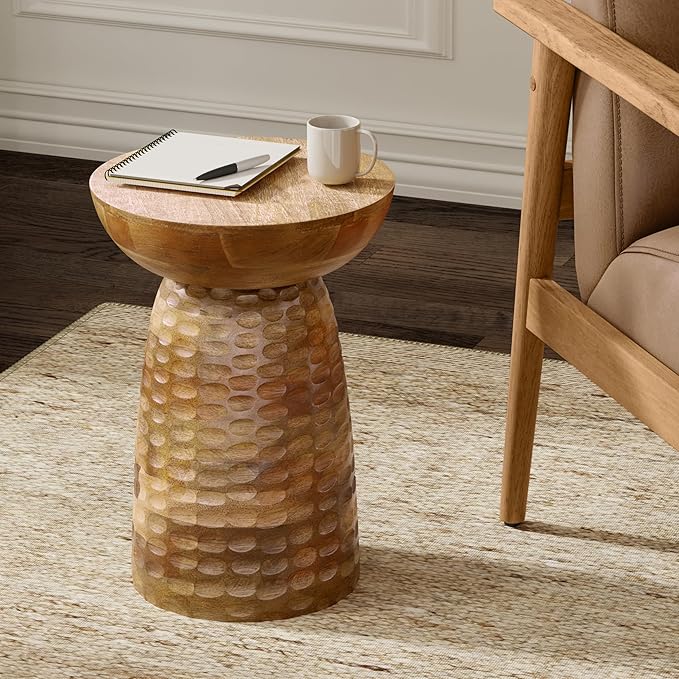 SIMPLIHOME Boyd 13-inch Wide Solid Mango End Table in Natural, Contemporary-Style Accent Table for Living Room, Bedroom, or Family Room, Assembled