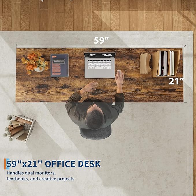 Garvee 59" Farmhouse Executive Desk, Home Office Desk with File Drawer and Storage Cabinet, Wooden Computer Table with 3 Drawers for Work and Study (Vintage)