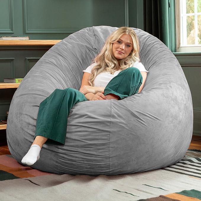 Jaxx 6 Foot Cocoon - 2-in-1 Convertible Bean Bag Bed & Large Bean Bag Chair for Adults, Microsuede Platinum