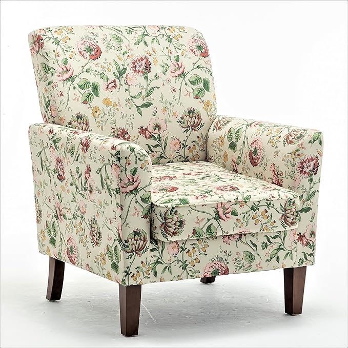 Container Furniture Direct Contemporary Accent Arm Chair with Birch Wood Frame and Velvet Upholstery, Armchair for Office and Living Room Decor, Removable Cushions, 04 Printed Fabric