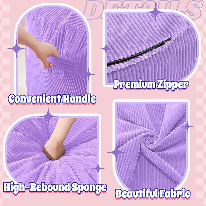 HABUTWAY 5FT Bean Bag Chair,Giant Bean Bag Chairs for Adults,Big Bean Bags with Memory Foam Filled, Large Beanbag Chairs with Soft Corduroy Cover-Purple