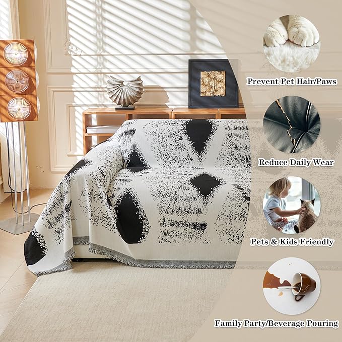 MYSKY HOME Sectional Couch Cover Black Boho Geometric Sofa Covers for Sectional Sofa L Shape Chenille Couch Protector for Dogs Pets Couch Throw Cover Washable Durable for Home Decor, 71" X118"