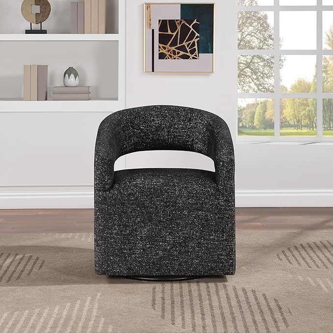 OSP Home Furnishings Devin Modern Upholstered Swivel Accent Barrel Chair, Midnight