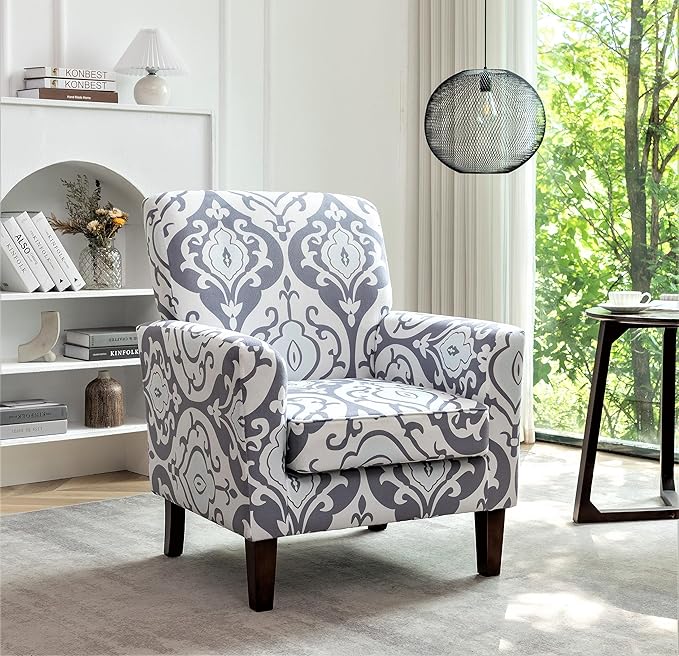 Container Furniture Direct Contemporary Accent Arm Chair with Birch Wood Frame and Velvet Upholstery, Armchair for Office and Living Room Decor, Removable Cushions, 05 Printed Fabric