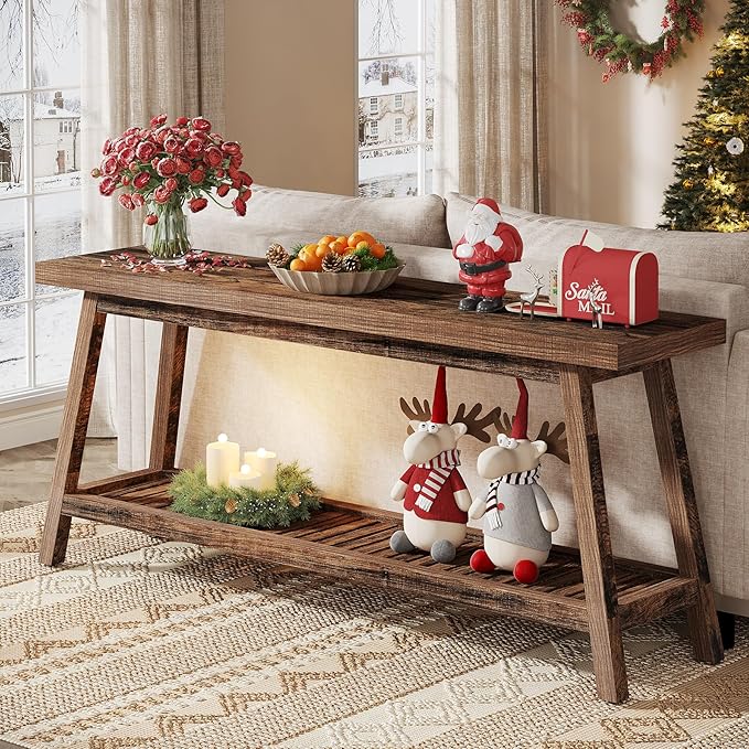 Tribesigns 70.86-Inch Console Table for Entyrway, Farmhouse 2-Tier Entry Entrance Table, Narrow Long Sofa Table Behind Couch, Rustic Brown