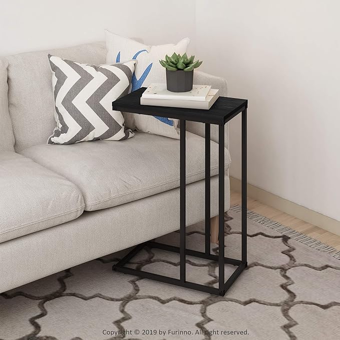 Furinno Camnus Modern Living C Shaped Sofa Side Table, 9.8 in x 17.9 in x 25 in, Americano