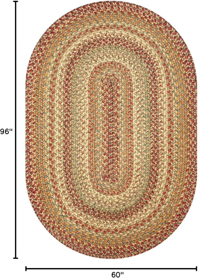 Homespice Harvest Premium Jute Braided Area Rug, 5' x 8' Oval Beige - Tan - Red - Sage - Green, Reversible, Natural Jute Yarn Rustic, Country, Primitive, Farmhouse Style - 30 Day Risk Free Purchase